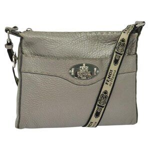 Authentic FENDI Celeria Shoulder Bag Leather Silver